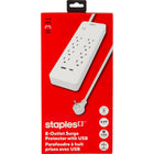 Staples Tech – Parasurtenseur à 8 prises de 2 100 J avec ports USB‑A et USB‑C – Câble de 5 pi – Blanc-Comprend 8 prises ainsi que des ports USB‑A et USB‑C pour recharger les appareils compatibles