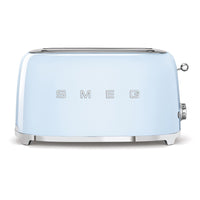SMEG - Toaster Rétro À Long Slot 4 Tranches - Bleu-8 niveaux de grillage différents pour de meilleurs résultats , fonction de décongélation , fonction de réchauffage , fonction bagel pour griller uniquement un côté de la tranche.