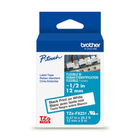 Brother Tze-FX231 Ruban d’identification flexible et laminé blanc avec texte noir pour étiqueteuses P-touch, 12 mm x 8 m-Ruban d’identification flexible blanc avec texte noir de 12 mm pour étiqueteuses P-touch de Brother.