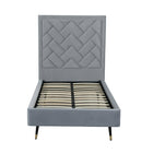 Manhattan Comfort - Lit une place moderne Crosby 81,1" en velours - Gris-Aucun sommier requis Solid slats en pin massif inclus