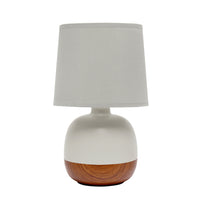 Simple Designs - Petite lampe de table du milieu du siècle - bois foncé et gris clair-Base bicolore en céramique et imprimé bois