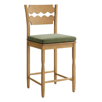 Modway - Jax Bois de chêne Tabouret de comptoir avec dossier ondulé en rasoir et coussin in Sauge du chêne altéré-Tabouret en chêne massif
