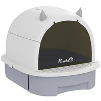 PawHut - boîte à litière pour chat, modèle fermé avec couvercle et pelle - gris-Conception fermée avec porte battante translucide assurant l’intimité et le contrôle des odeurs 