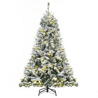 HOMCOM - Sapin de Noël artificiel floqué de neige de 1 - 8 m à LED blanc chaud-Sapin de Noël de 6 pieds avec 928 branches vertes en PVC