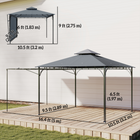 Outsunny - Pavillon de terrasse avec auvent extensible 10,5 pi l x 10,5 pi L - gris foncé-Une structure métallique robuste avec revêtement en poudre et des poteaux de 1,57 po x 1,57 po assure une stabilité fiable