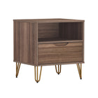 Manhattan Comfort - Table de nuit Avira 20" style milieu du siècle moderne à 1 tiroir - Marron-Des pieds en métal élégants apportent une touche contemporaine et un soutien solide