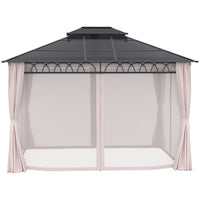Outsunny - Gazebo à toit rigide à double toit 10' x 12' avec rideaux - kaki-Suffisamment spacieux pour que vos invités se sentent libres de se déplacer 