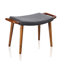 Manhattan Comfort - Geta pouf rembourré tissé en lin de style milieu du siècle 25,2" - charbon et noyer antique-Ottoman moderne du milieu du siècle parfait pour une utilisation dans le salon