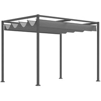 Outsunny - Pergola de patio avec auvent rétractable - 10 pi x 7 pi - gris-Cadre en métal avec revêtement en poudre offrant une résistance supérieure et une grande stabilité 