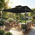 Outsunny - Pavillon 10 pi l x 10 pi L - pavillon de jardin So pi L avec toit à deux niveaux - noir-Toit à double niveau améliore la circulation de l'air pour des conditions extérieures confortables