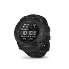 Garmin - Instinct 3 - 50 mm, solaire, édition tactique, noir avec bracelet noir-CHARGE SOLAIRE - Pour ceux qui recherchent une autonomie de batterie encore plus grande pour leurs aventures en plein air, la série Instinct 3 - Tactical Edition propose des options avec un écran monochrome, visible au soleil, transflectif à mémoire en pixels (MIP) avec une lentille de charge solaire qui prolonge la durée de vie de la batterie jusqu'à 40 jours (illimité avec l'énergie solaire) en mode montre intelligente sur le 