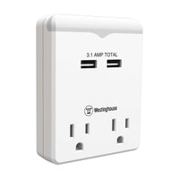 Westinghouse - Veilleuse USB à 2 prises-convertit la prise murale double en 2 prises mises à la terre et 2 ports USB