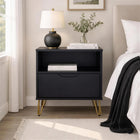Manhattan Comfort - Table de nuit Avira 20" style mid-century moderne à 1 tiroir - Noir-Tiroir spacieux avec des rails à glissement facile pour une ouverture et une fermeture douces et silencieuses