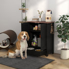 PawHut - Station d’alimentation pour chien avec rangement, panneau réglable, crochets - noir-Le compartiment de rangement dispose d’un panneau réglable à 3 niveaux pour un espace personnalisé 