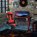 HOMCOM - Chaise de jeu de bureau à haut dossier style voiture de course pivotante avec soutien lombaire - rouge-Revêtement tout en cuir PU souple, très confortable avec rembourrage généreux