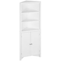 Kleankin - Armoire de salle de bain d’angle avec doubles portes et étagères réglables - blanc-Le style moderne convient à la salle de bain, au salon ou à la salle à manger 