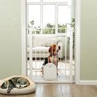 PawHut - Barrière pour animaux de compagnie extra large 30"-32" avec petite porte - 35"H - Blanc-Livrée avec un bloc de verrouillage en bas, cela renforce la stabilité