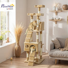 PawHut - Arbre à chat multi-niveaux 68 po H, avec poteaux à griffer, maisonnette pour chat - brun clair-Base solide en panneaux de particules recouverte de peluche chaude et douce 