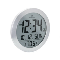Marathon Watch - Horloge murale numérique ronde de 10 pouces avec date et température intérieure - Gris-Plusieurs modes d'affichage: affiche l'heure au format 12 ou 24 heures avec affichage de la température intérieure en degrés Celsius ou Fahrenheit.