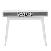 CorLiving - Acerra Table ou bureau d'entrée avec tiroir à motifs abstraits et cubes, blanc-Bureau aux finitions blanches laminées et pieds blancs