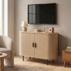 HOMCOM - buffet de style ferme 39,4 po avec portes tambour courbées - bois naturel-Les pieds métalliques surélevés de 5,9 po permettent aux aspirateurs robots de nettoyer facilement en dessous