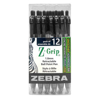 Zebra - Stylos à bille rétractables Z-Grip - 1.0 mm - noir - paquet de 12-Stylo à bille noir