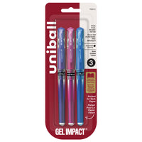 uni-ball − Stylos à impact gel Signo − 1,0 mm − couleurs métalliques (bleu, rose, violet) − paquet de 3-Stylos Gel
