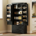 HOMCOM - Armoire de cuisine 64 po avec portes et tiroirs - noir-Huit étagères de porte optimisent l’espace de l’armoire pour organiser vos épices avec un accès facile 