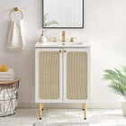 Modway - Chaucer 24" Vanette de salle de bain - Blanc blanc-Boutons d’armoire en métal