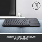 Logitech - Clavier tactile sans fil K400 Plus, noir, français-Autonomie de la pile : 18 mois