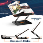ShoppingAll - Support de livre pliable et réglable avec base rotative à 360° et clips élastiques - Noir-Design Pliable Et Gain De Place - Pliez-le à plat et rangez-le lorsqu’il n’est pas utilisé! Idéal pour les petits espaces, ce support se range facilement dans un tiroir ou sur une étagère pour garder votre espace bien organisé.