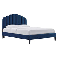 Modway - Daisy Performance Velvet Lit de plateforme complet, Marine-Lit double moderne vintage