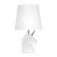 Simple Designs - Lampe de table - Licorne argentée et blanche scintillante-Base en résine blanc + argent pailleté