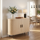 HOMCOM - buffet de style ferme 39,4 po avec portes tambour courbées - bois naturel-Capacité totale de poids de 154 lb avec un plateau supportant 66 lb
