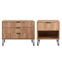 Manhattan Comfort - Dumbo table de chevet moderne 1 tiroir et commode 3 tiroirs - brun doré - ensemble de 2-Commode de chambre moderne-contemporaine avec une touche de glamour Ensemble comprenant 1 commode standard et 1 table de nuit 1.0