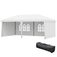 Outsunny - Tente auvent d'extérieur pliante 10 pi l x 20 pi L avec sac de transport - Blanc-Ce chapiteau pliant offre une ombre rapide avec une couverture spacieuse de 10 po x 20 po