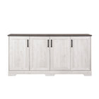 Prepac - Table console Rustic Ridge 4 portes 66 po avec rangement, buffet avec étagères - Blanc vieilli-Armoire de rangement contemporaine blanche avec charme de ferme: Ce buffet avec rangement présente une finition blanchie à la chaux 2 tons avec un plateau en planches de chêne gris rustique, des portes à onglets et des poignées en métal chanfreinées