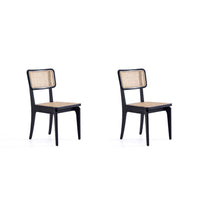 Manhattan Comfort - Lot de 2 chaises de salle à manger Giverny 18,11 po style industriel chic - noir et cannage naturel-Chaise de salle à manger moderne style industriel chic en rotin parfaite pour la salle à manger lot de 2
