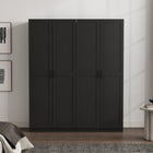 Manhattan Comfort - Cornelia 59,22 po Ensemble Moderne 2 Pièces Armoire de Rangement à 8 Étagères - Noir-Conception de porte géométrique rectangulaire verticale avec poignées de tirage en métal noir