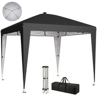 Outsunny - Tente auvent pliante 10 pi l x 10 pi L avec lumière centrale - UPF 50+ - Noir-Lumière centrale intégrée rechargeable par énergie solaire ou USB pour un éclairage pratique