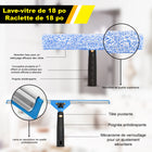 Gritt Commercial - Ensemble professionnel de nettoyage de vitres - Raclette de 18 po - Lave-vitres de 18 po - Perche de 20 po - Lot de 2-La housse en microfibre absorbante se lave facilement en machine