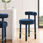 Modway - Toulouse Performance Velvet Tabouret de comptoir - Midnight Blue Gold-Rembourrage résistant aux taches