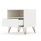 Manhattan Comfort - Rockefeller Table de Nuit 1 Tiroir Style Mid-Century Modern 51 cm - Blanc Cassé - Lot de 2-Pieds évasés en fil métallique à la mode pour une durabilité accrue