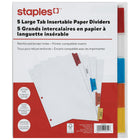 Staples - Intercalaires à onglets larges et amovibles - 5 onglets - Colorés-Onglets insérables