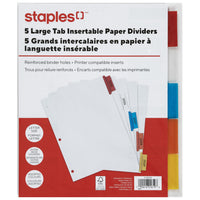 Staples - Intercalaires à onglets larges et amovibles - 5 onglets - Colorés-Onglets insérables