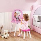 Qaba - Coiffeuse pour enfants avec miroir et tabouret - rose-Présente un design rose charmant avec des motifs de cœurs pour stimuler l’imagination  
