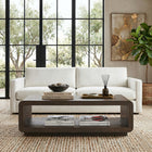 Hudson&Canal - Table basse rectangulaire Lonni de 119 cm de large, chêne brun-Table rectangulaire aux angles arrondis, avec une étagère inférieure pour le rangement