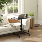 HOMCOM - Bureau debout à hauteur réglable pneumatique avec roulettes - grain de bois noir-Polyvalent comme table pour ordinateur portable, table de lit ou bureau de canapé
