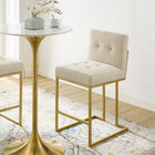 Modway - Privy Acier inoxydable doré Tissu rembourré Tabouret de comptoir - Beige doré-Base géométrique en acier inoxydable doré