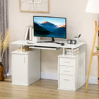 HOMCOM - Bureau d'ordinateur avec plateau clavier et tiroirs de rangement - 47,2 po L x 21,7 po l x 29,5 po H - blanc-Livré avec un plateau pour clavier, une armoire fermée, trois tiroirs coulissants et deux compartiments ouverts 